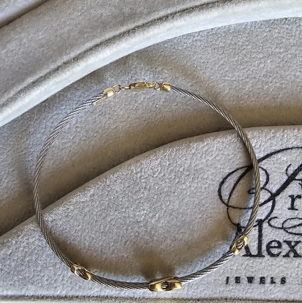 Milor 14k Yellow Gold Xs X's Stainless Steel Cable Bracelet Tennis Italy - Picture 9 of 9